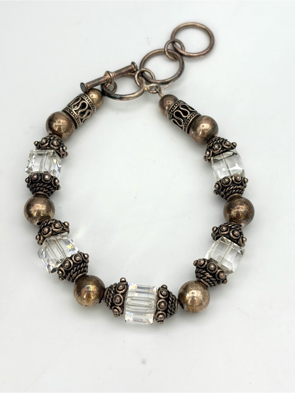 Silpada Retired Swarovski Crystal and Antique Sterling Silver Bead Bracelet